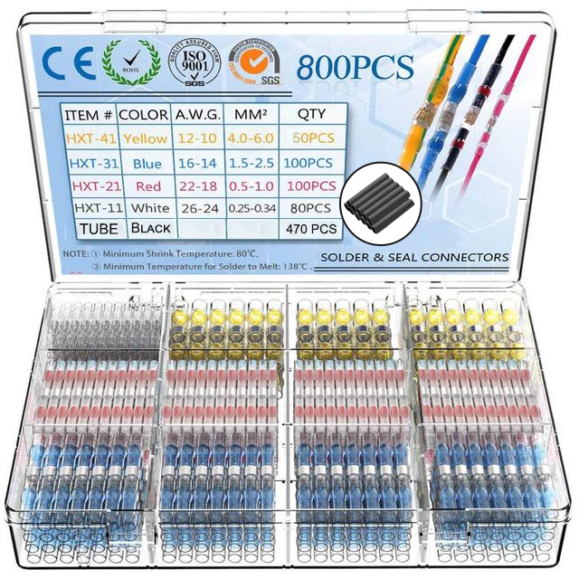 Solder Seal Wire Connectors Heat Shrink Waterproof Electrical Wire Terminals Connectors Kit