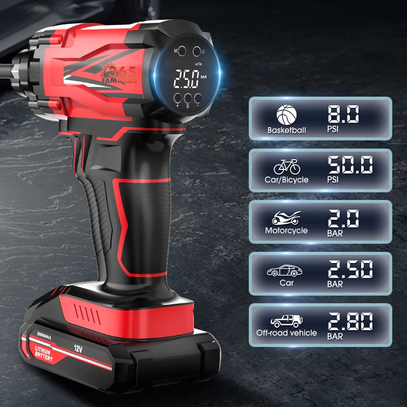 365Famtools Digital Display Cordless Air Compressor Tire Inflator