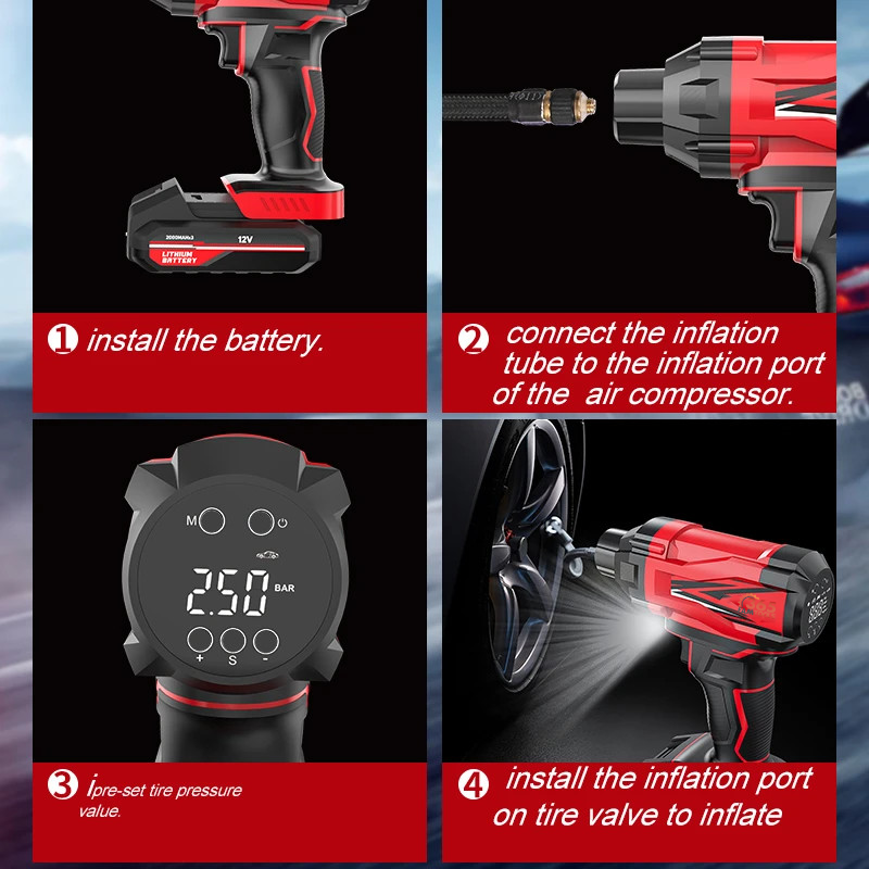 365Famtools Digital Display Cordless Air Compressor Tire Inflator