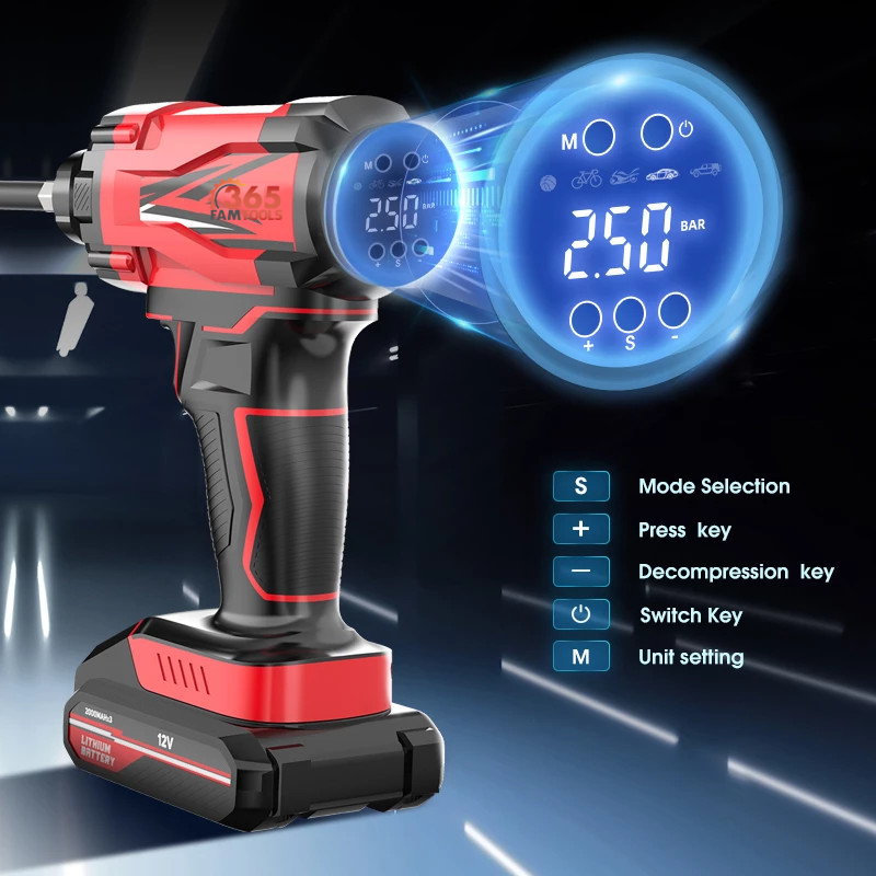 365Famtools Digital Display Cordless Air Compressor Tire Inflator