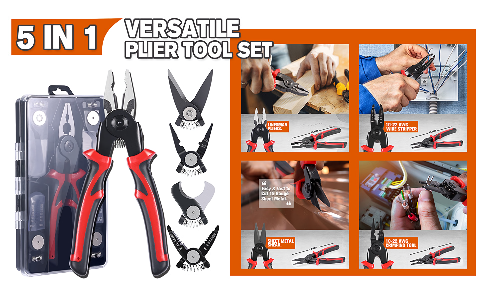 5 in 1 All Purpose Versatile Heavy Duty Tool Kit, Multifunctional Pliers 5  In 1 Versatile Tool Kit, Wire Stripping Pliers, Heavy Duty Wire Stripper